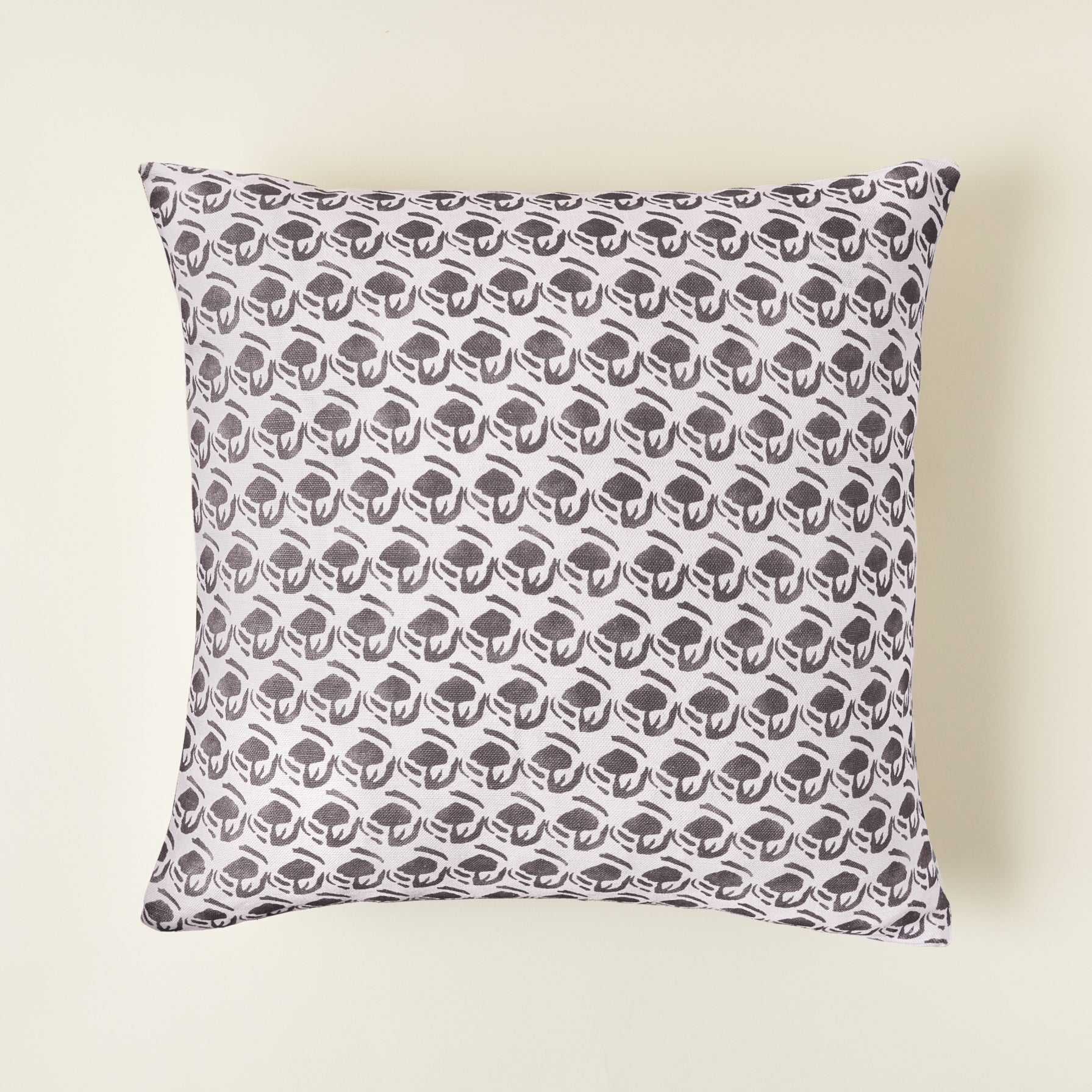 A square Lillian pillow cover with a detailed, natural-inspired pattern printed on a textured linen-cotton fabric. The color palette is soft and earthy.
