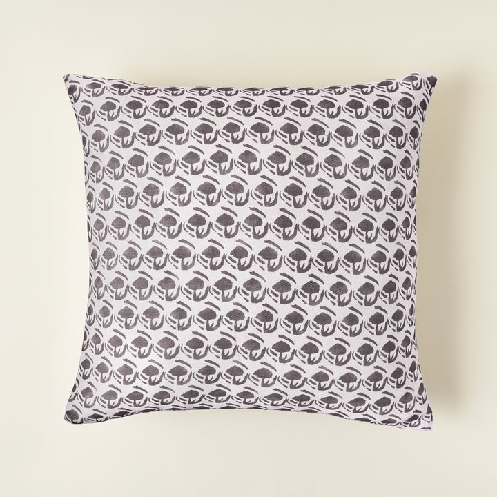 A square Lillian pillow cover with a detailed, natural-inspired pattern printed on a textured linen-cotton fabric. The color palette is soft and earthy.