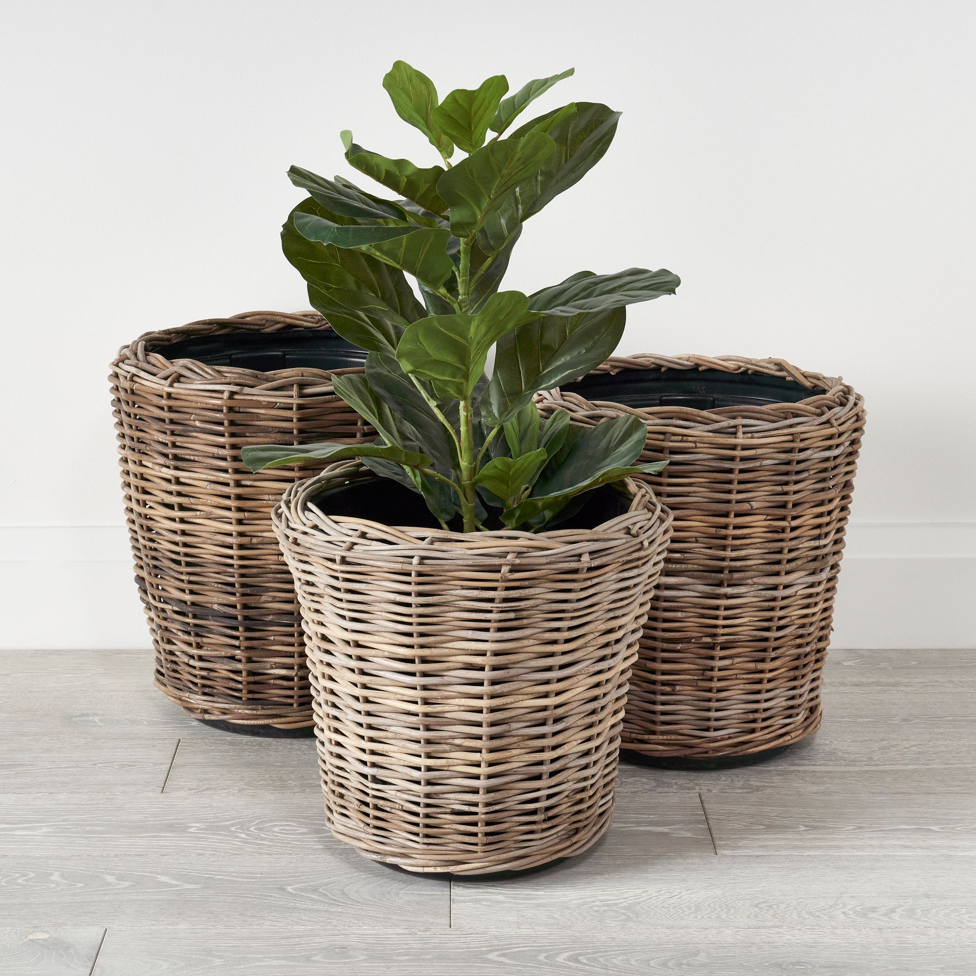 Grey Rattan Planter Basket