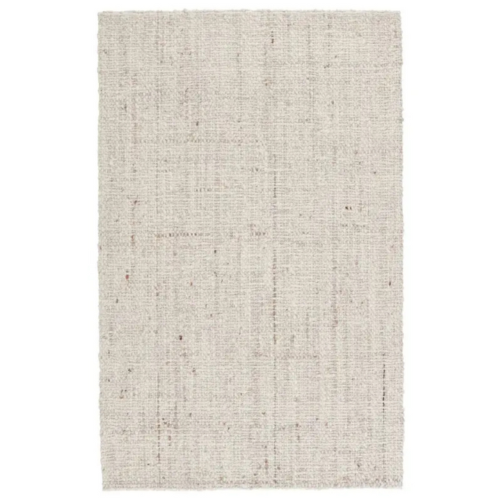 Handwoven wool Cambridge rug with a basket weave pattern in cream and tan.
