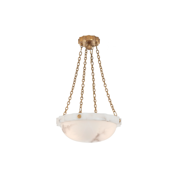 An elegant chandelier with a fluted band and an alabaster bowl.