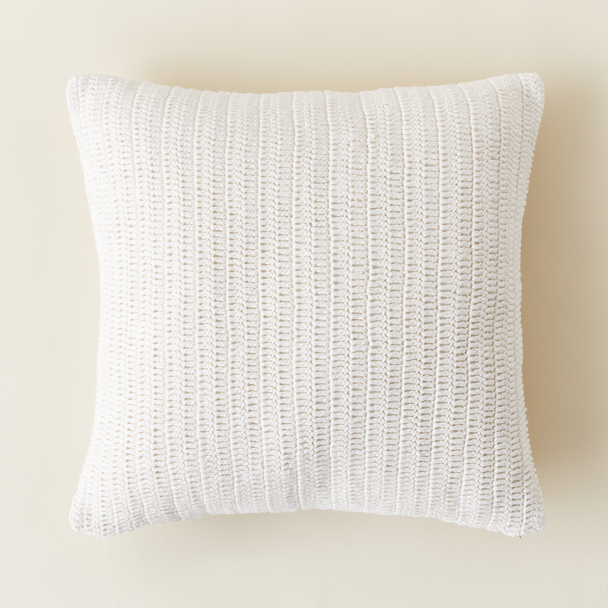 Handmade Knit Linen Pillow with a stonewashed, neutral hue and soft texture