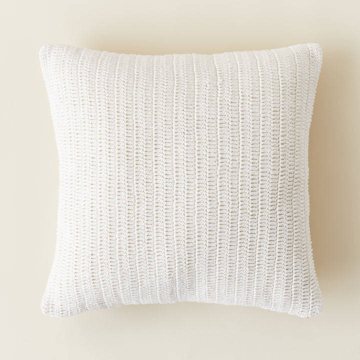 Handmade Knit Linen Pillow with a stonewashed, neutral hue and soft texture
