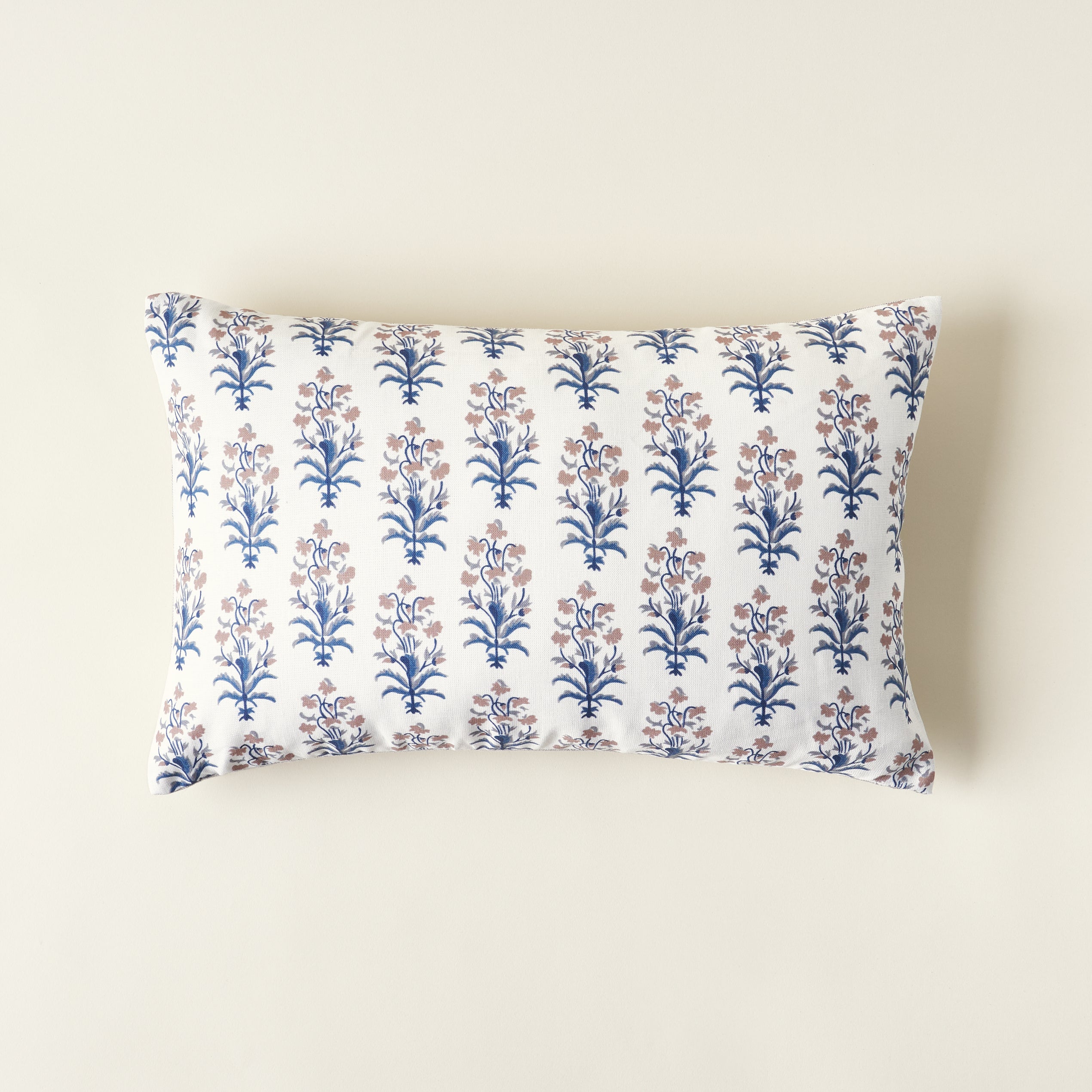 Reeves pillow cover, hand-block printed wildflower pattern on natural linen.