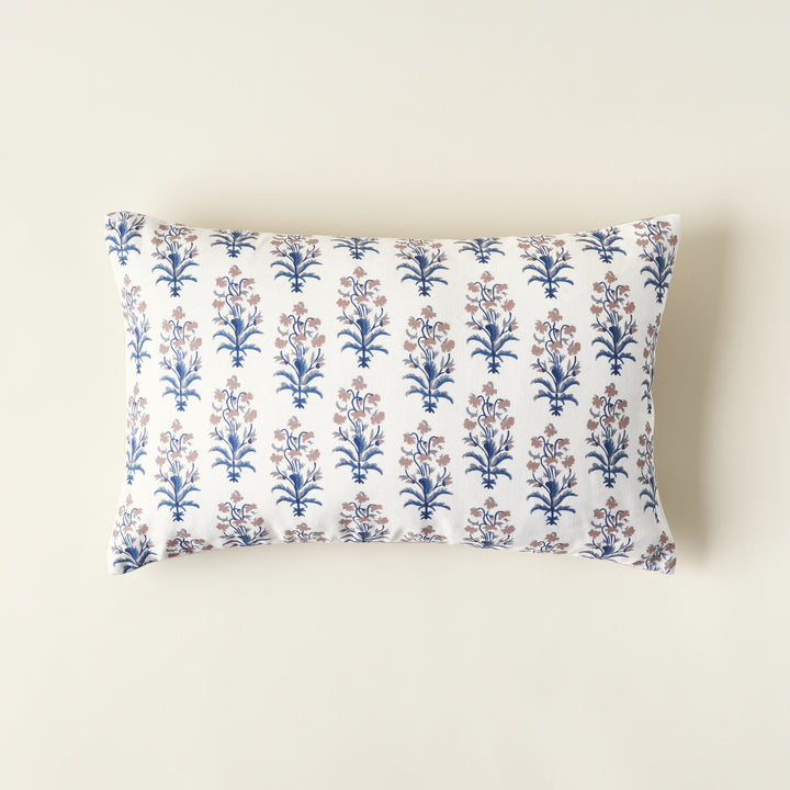 Reeves pillow cover, hand-block printed wildflower pattern on natural linen.