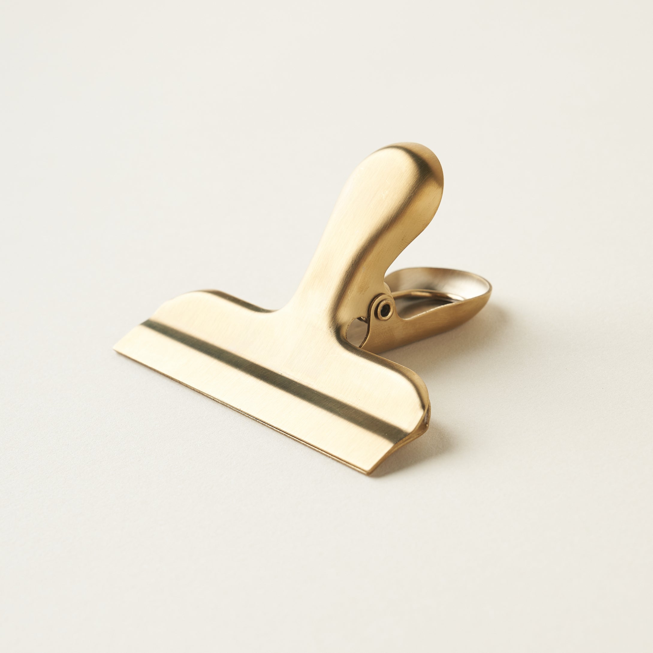 A shiny gold-finished stainless steel clip, shown from an angle to highlight its metallic surface.
