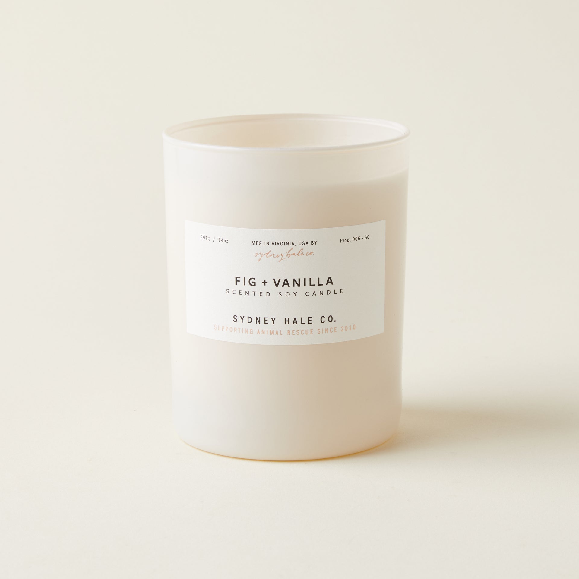 A Sydney Hale Fig & Vanilla Candle in a glass jar.