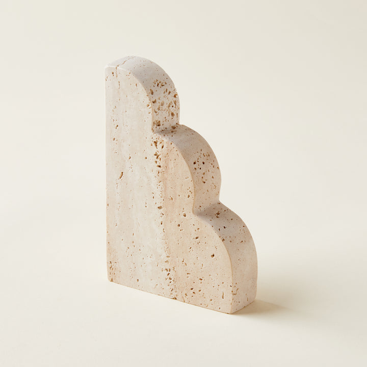 Travertine Scalloped Bookend, a single piece of a unique set of bookends.