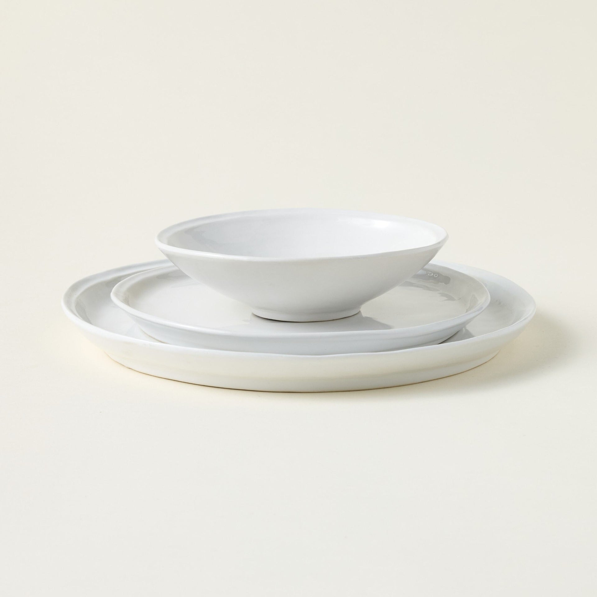 Mill Dinnerware set, rustic farm-style stoneware with a hand-painted textured glaze.