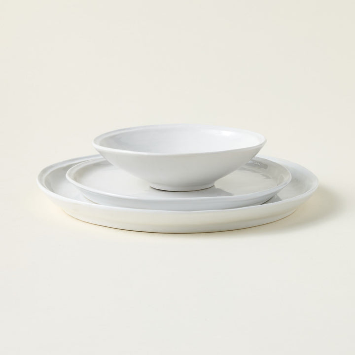 Mill Dinnerware set, rustic farm-style stoneware with a hand-painted textured glaze.