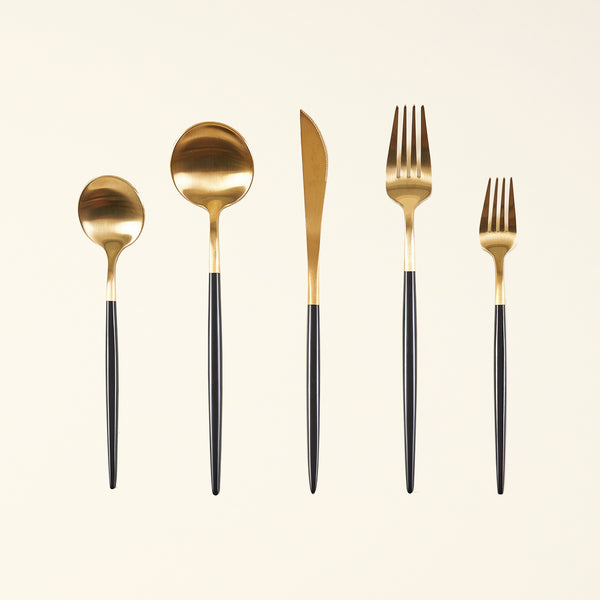 Black & Gold Flatware 5pc Placesetting