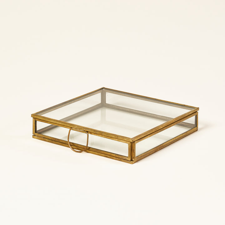 Brass and leaded glass display box.
