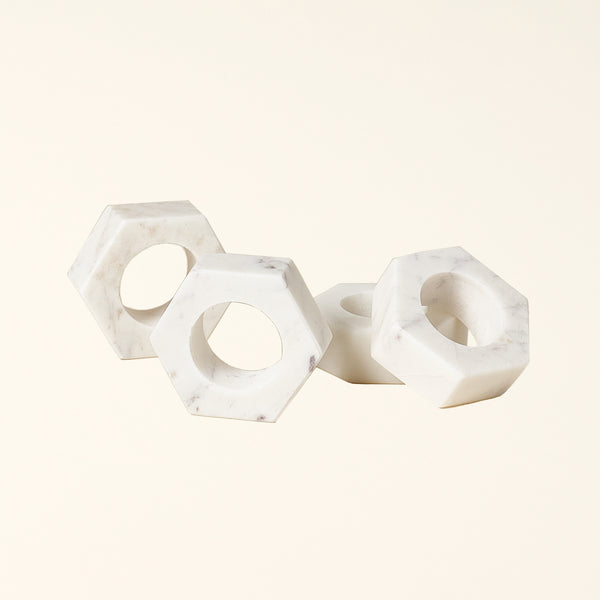 Marble Hexagon Napkin Ring Set