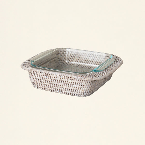 Rattan Square Baker with Basket - White Wash