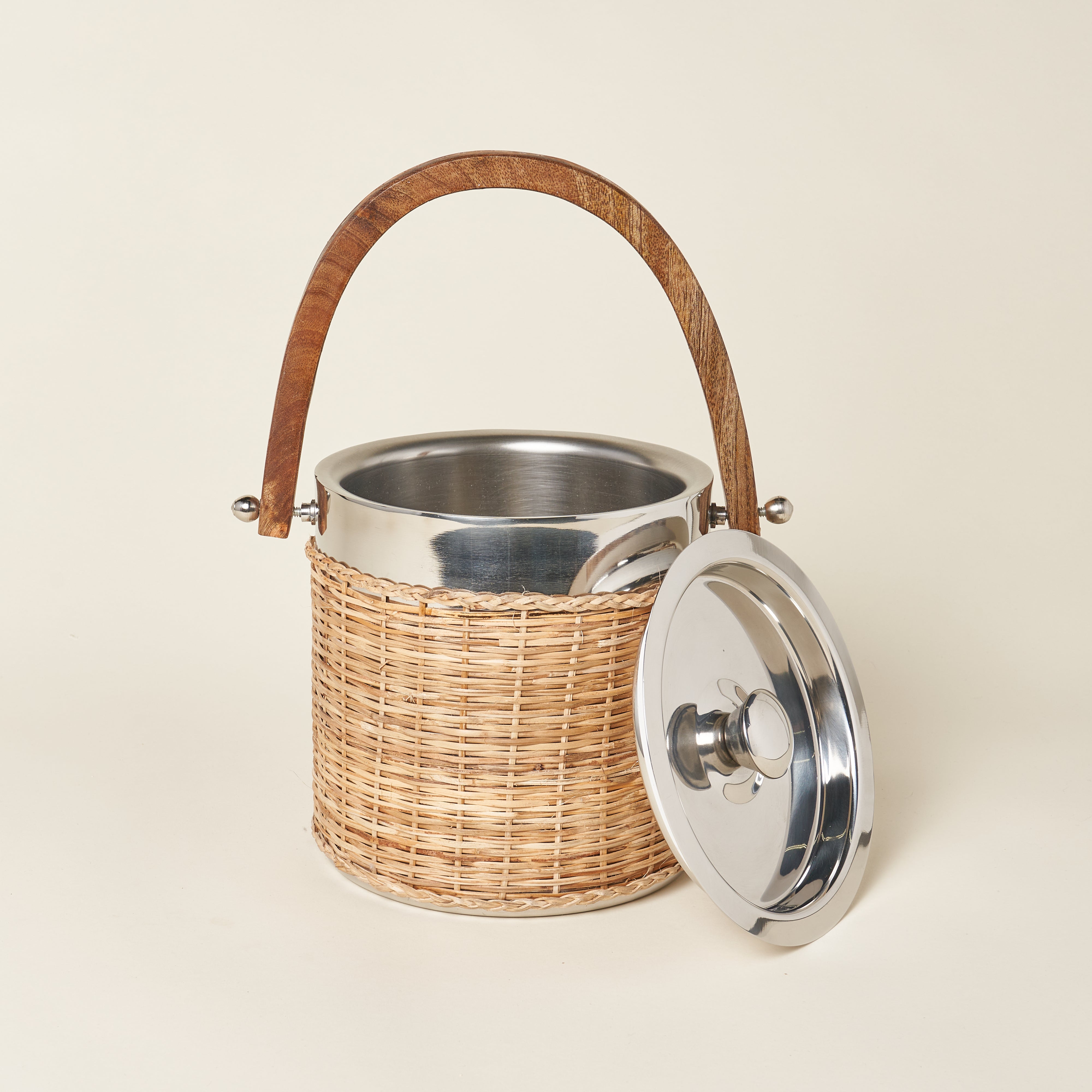 Stainless Steel and Rattan Ice Bucket
