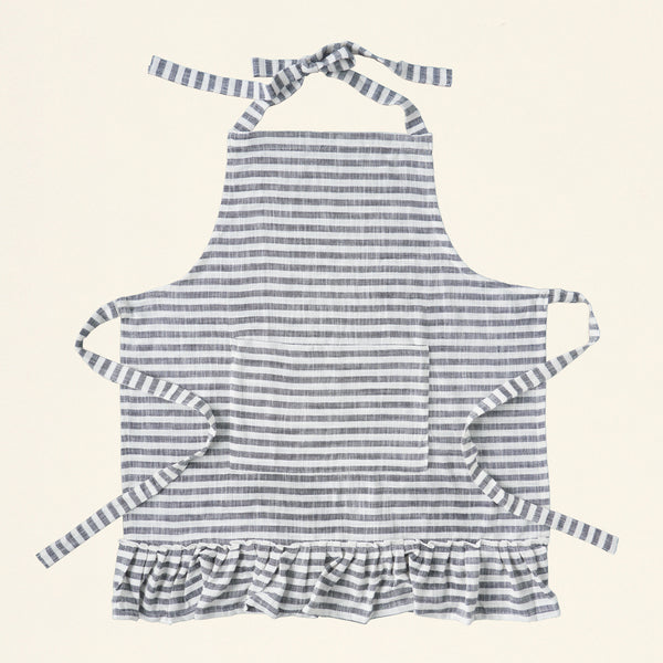 Cotton Striped Apron with Ruffle