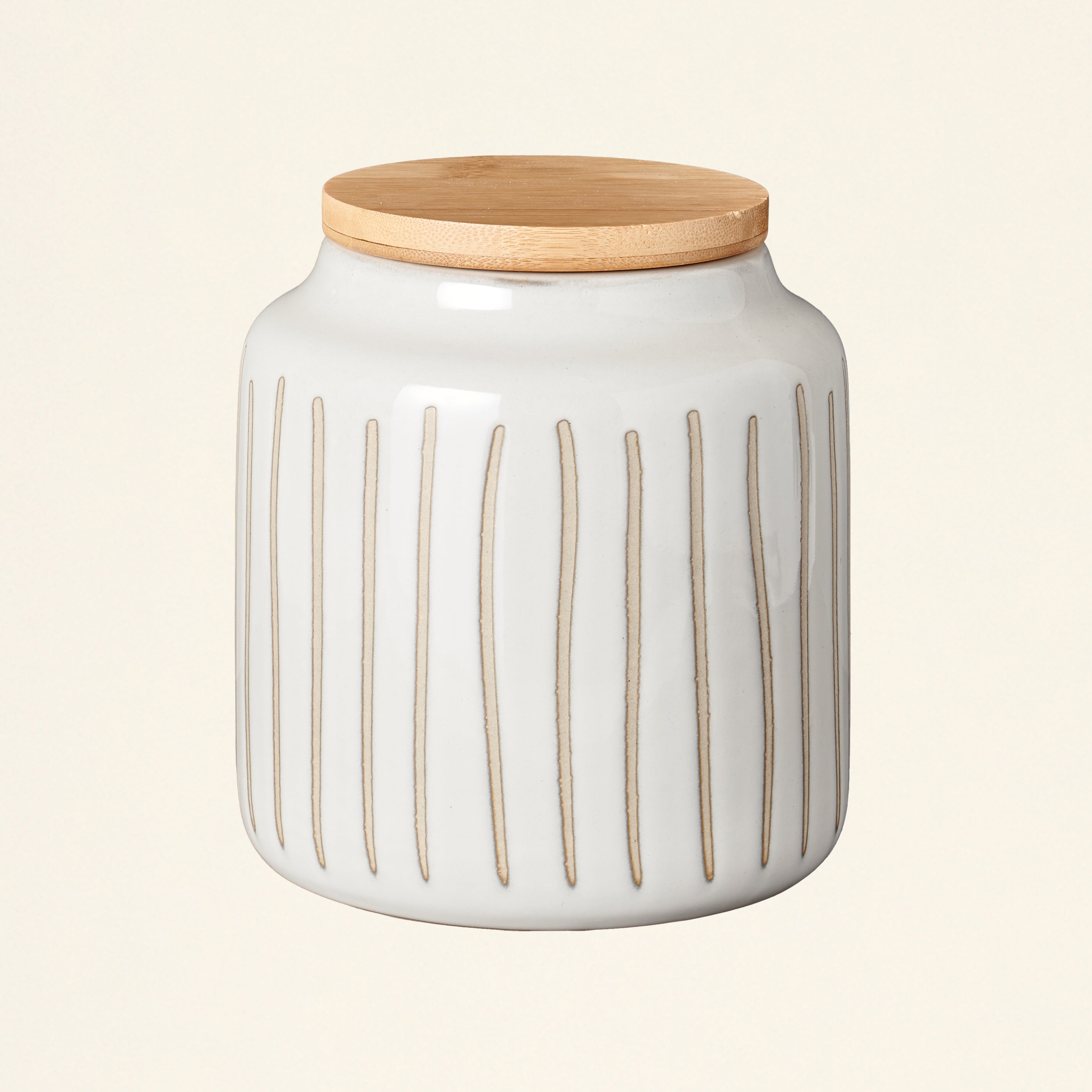 Debossed Stoneware Canister with Bamboo Lid