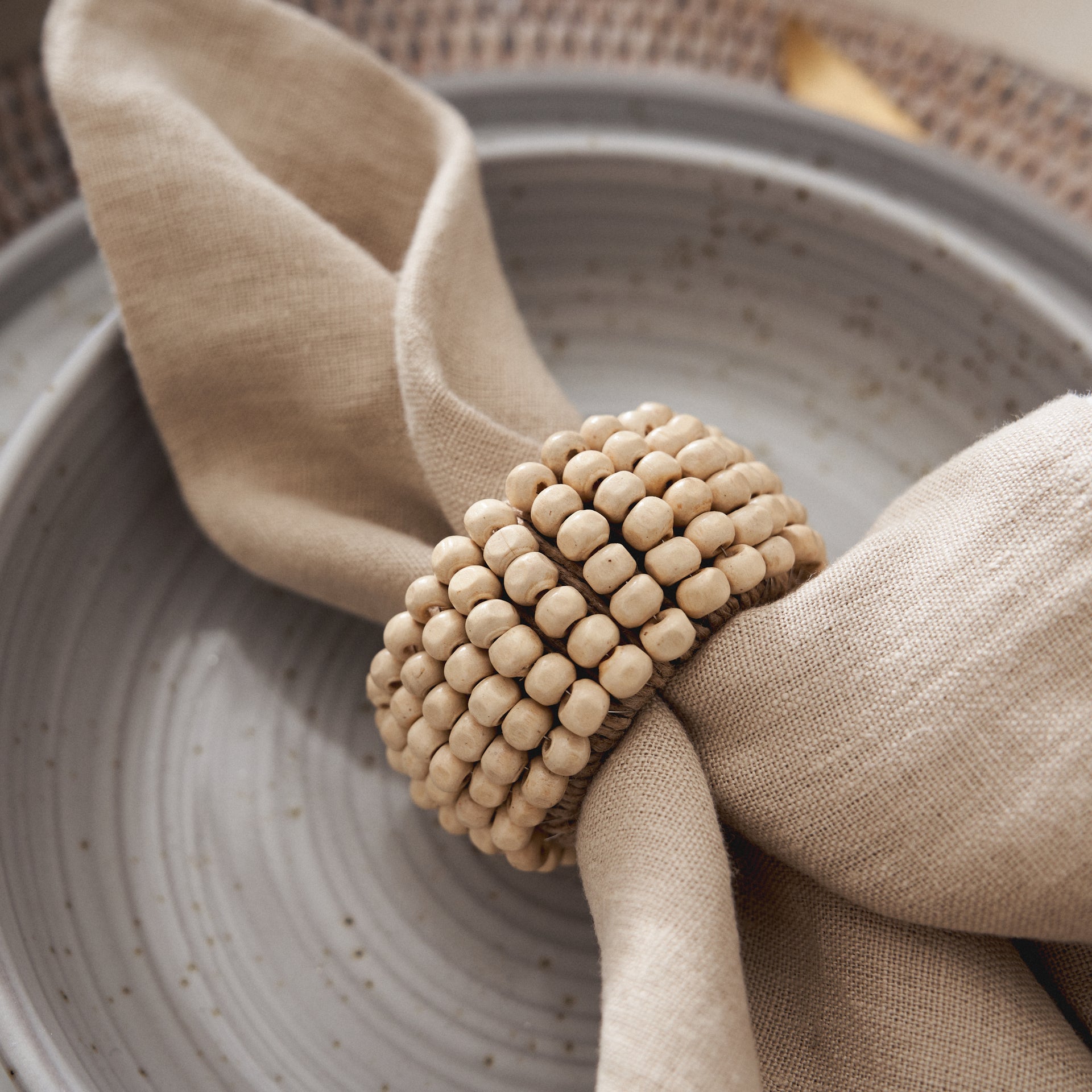 Mango Wood Bead Napkin Ring Set