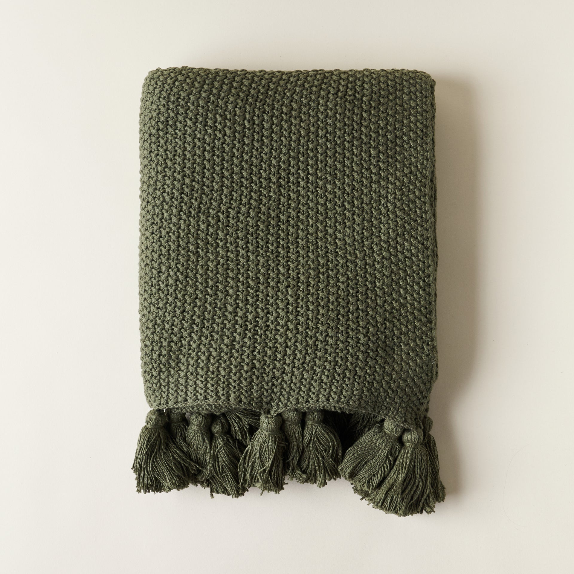 Olive Tassel Knit Throw