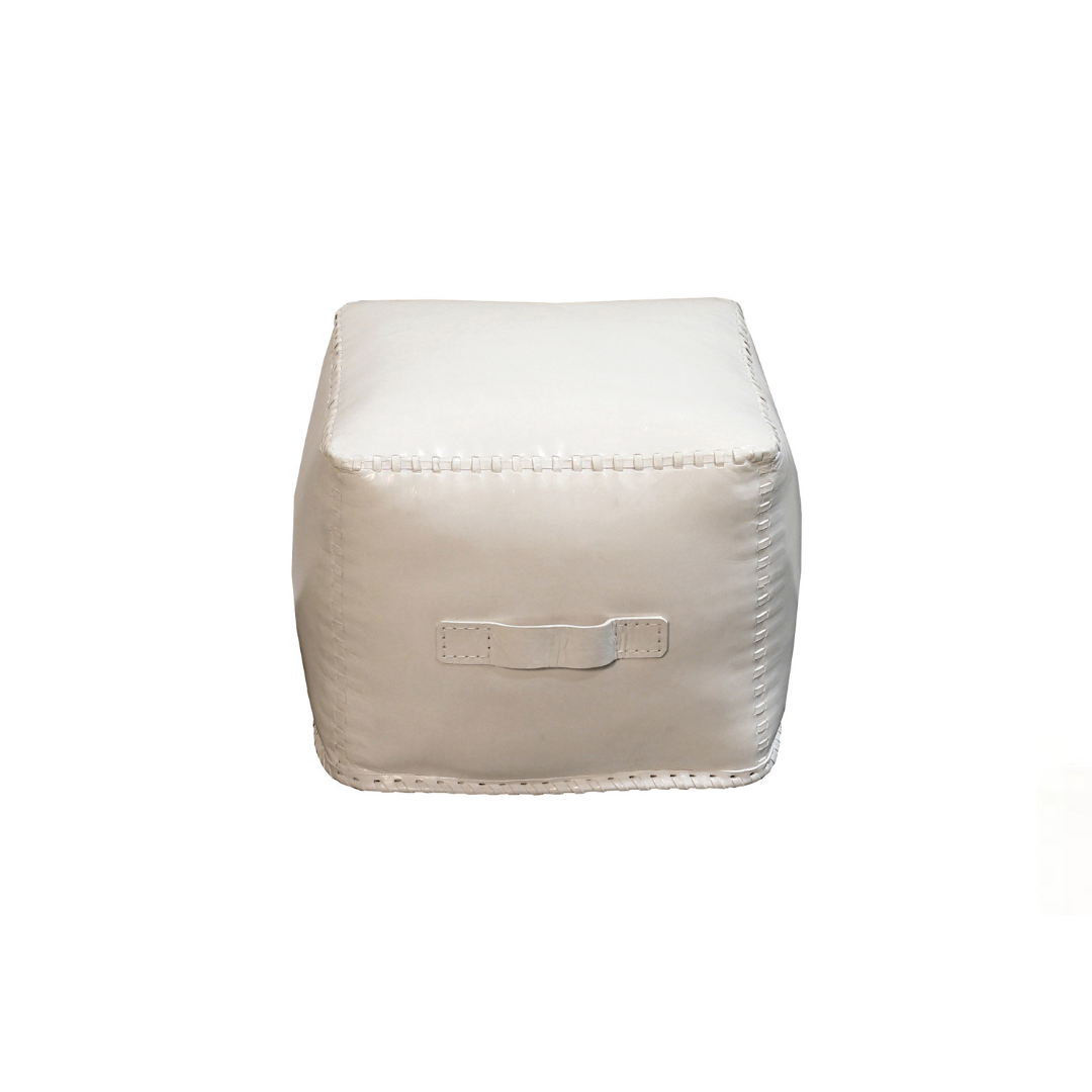 White Leather Pouf