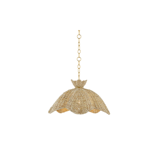 Solie pendant light with handcrafted, flower-shaped shades made from twisted palm leaves.