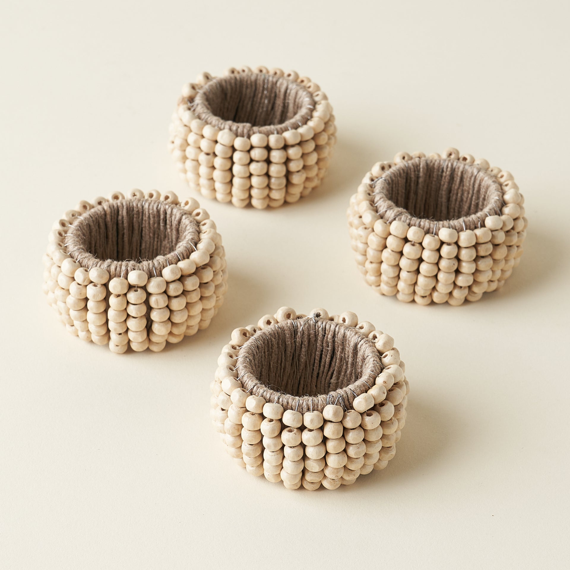 Mango Wood Bead Napkin Ring Set