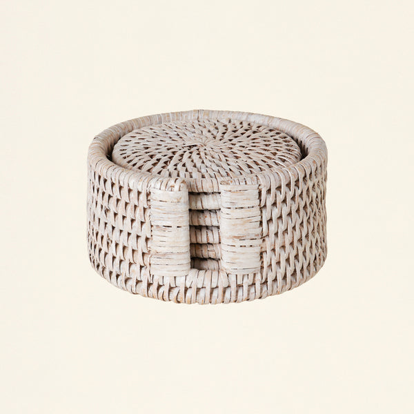 Rattan Coasters with Stand - Set of 6