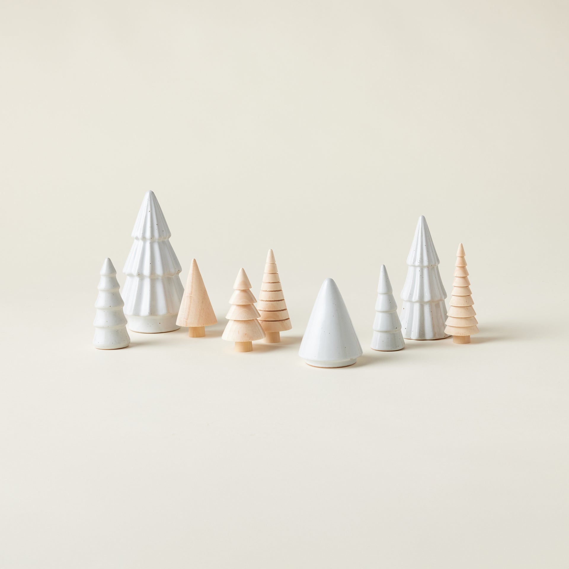 Stoneware and Wood Christmas Tree Set