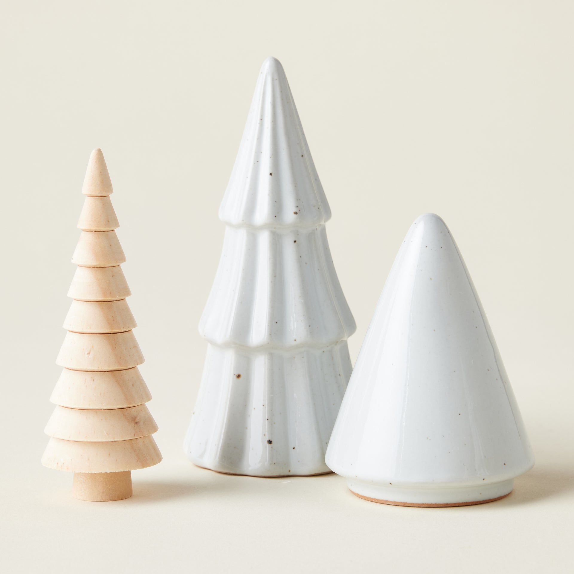 Stoneware and Wood Christmas Tree Set