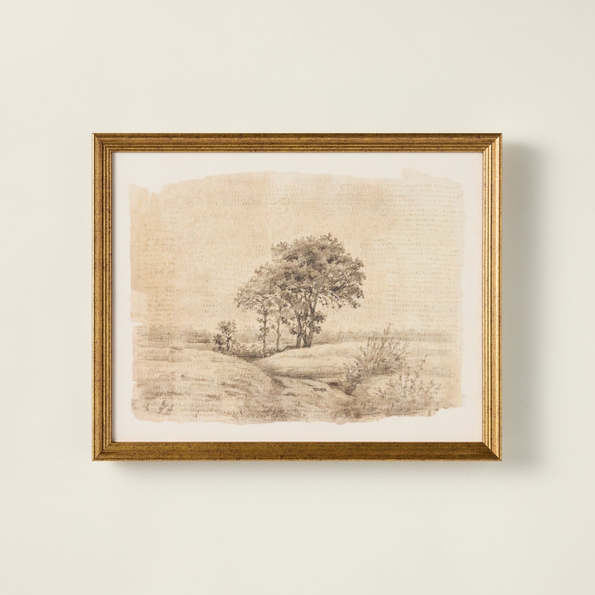 Framed vintage-inspired landscape canvas print with an aged patina and a rustic feel.