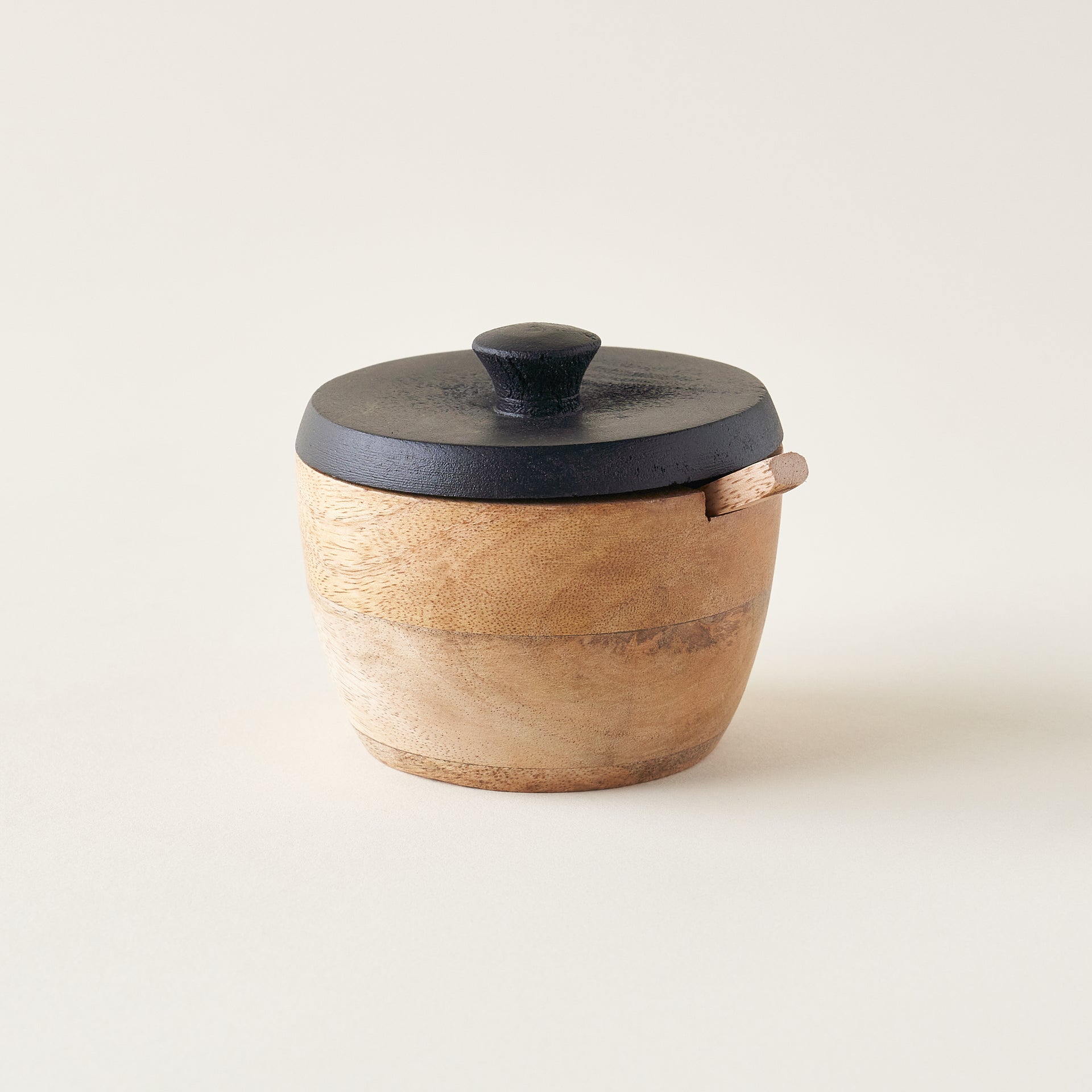 Wood Salt Cellar with Black Lid