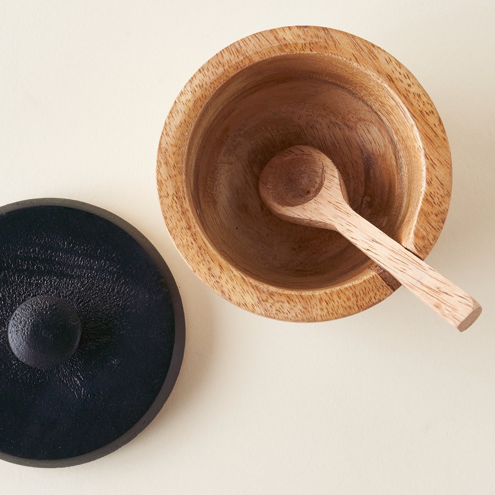 Wood Salt Cellar with Black Lid