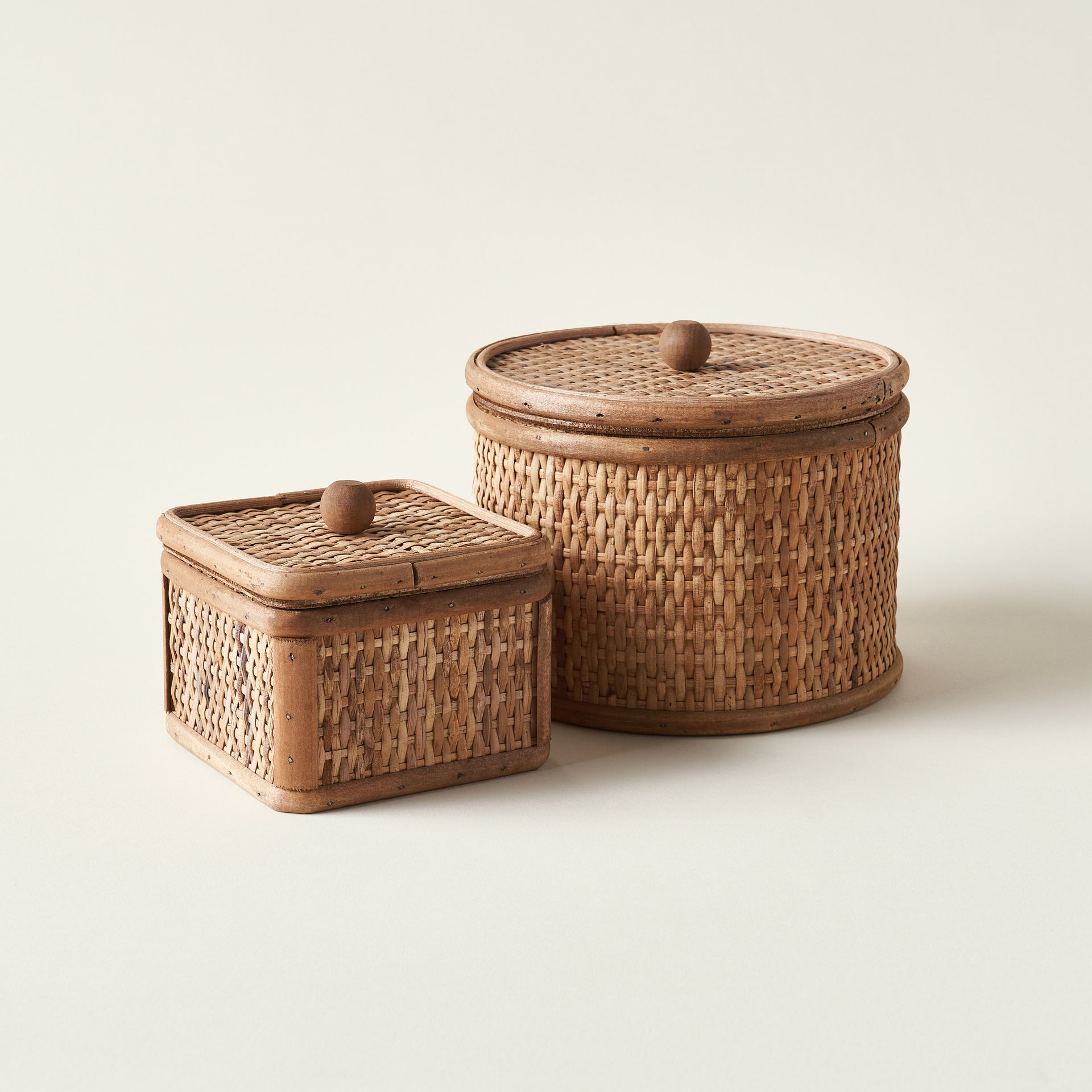 Woven Cane Box with Lid