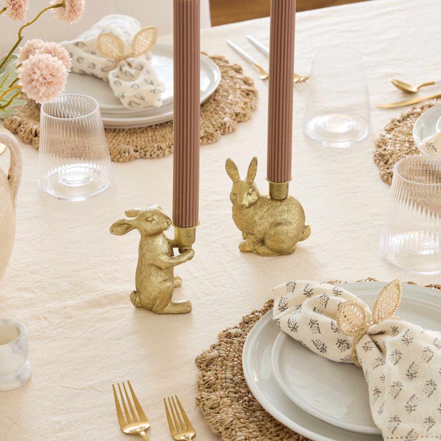 Gold Bunny Taper Candle Holder