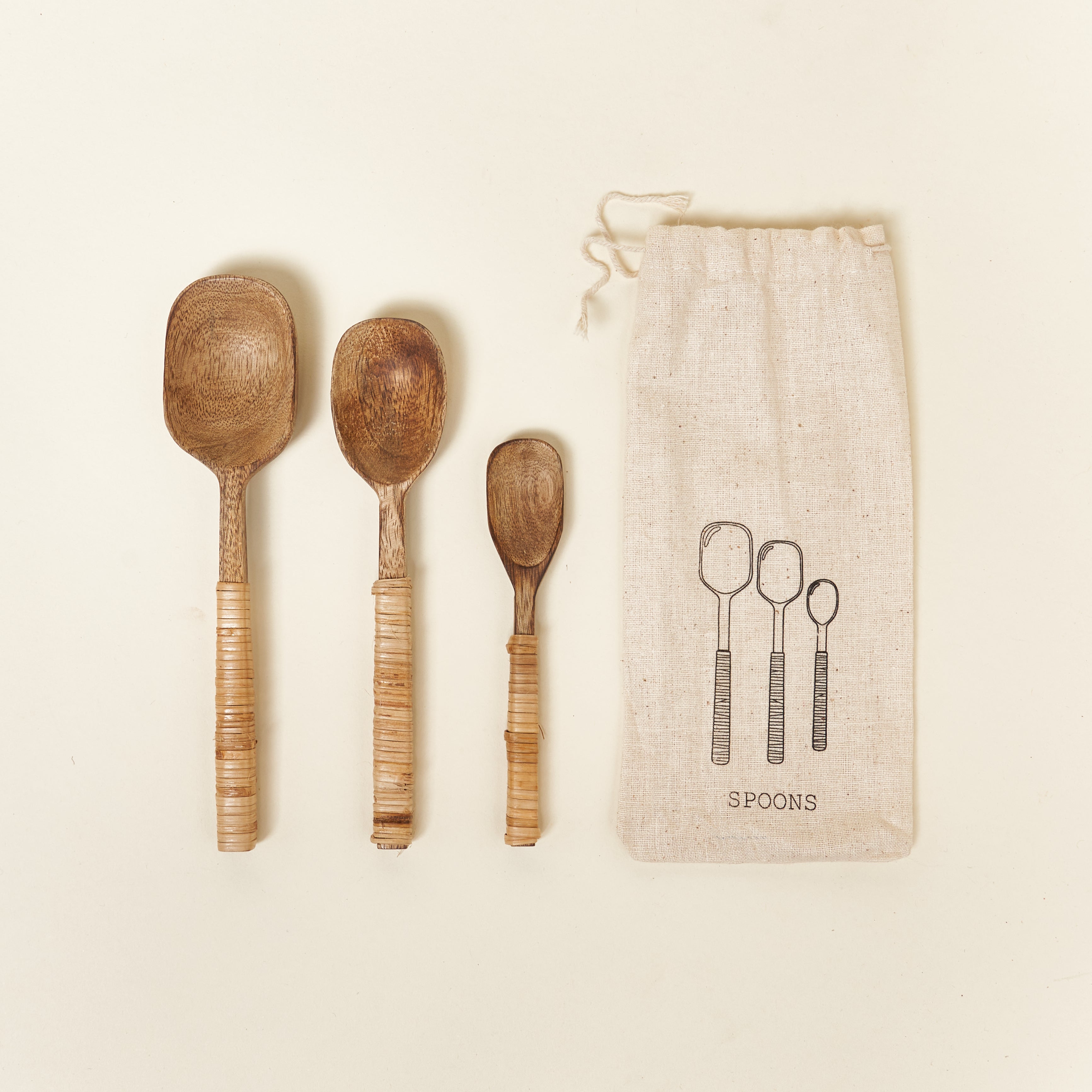Bamboo Wrapped Wooden Spoon Set