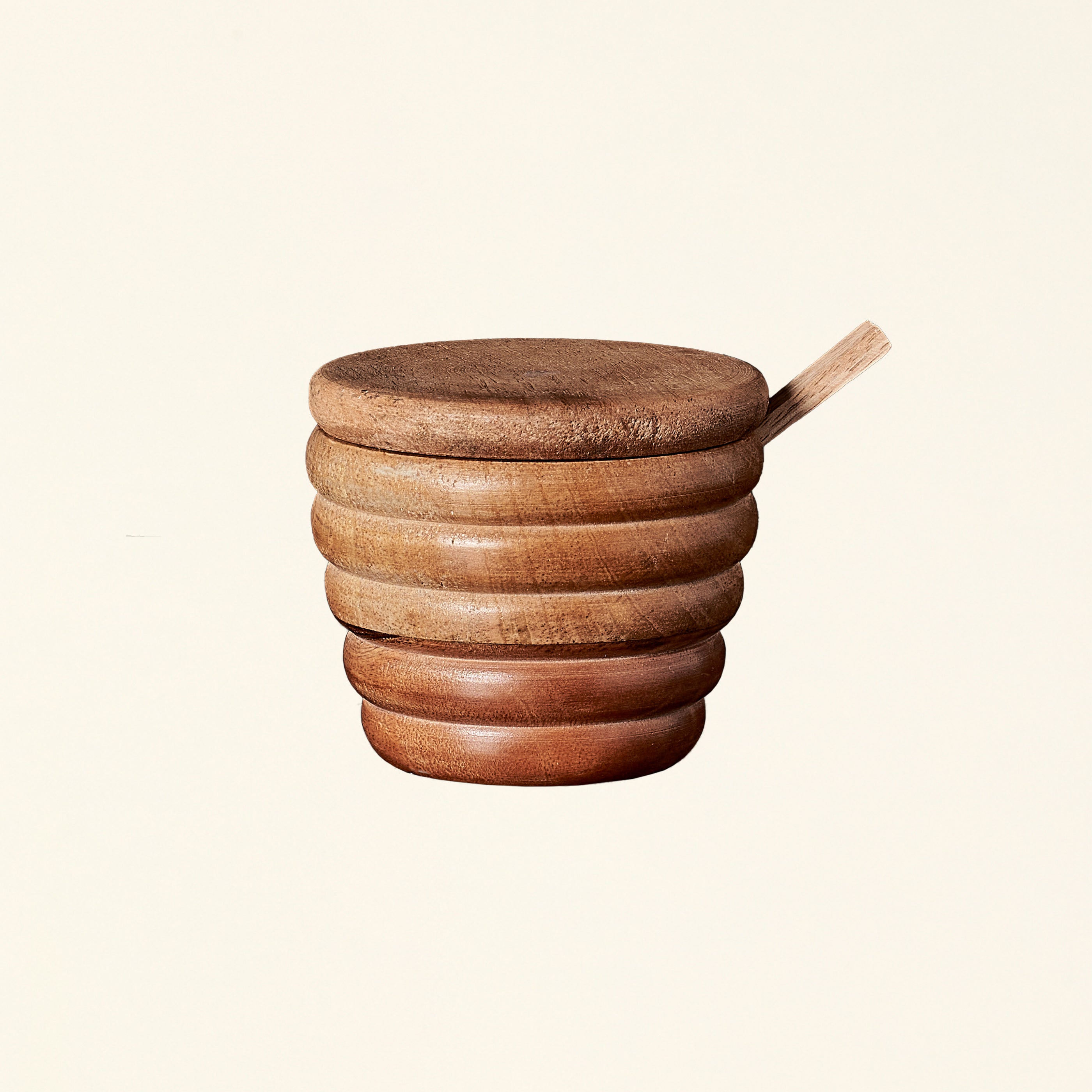 Carved Wood Salt Cellar with Spoon