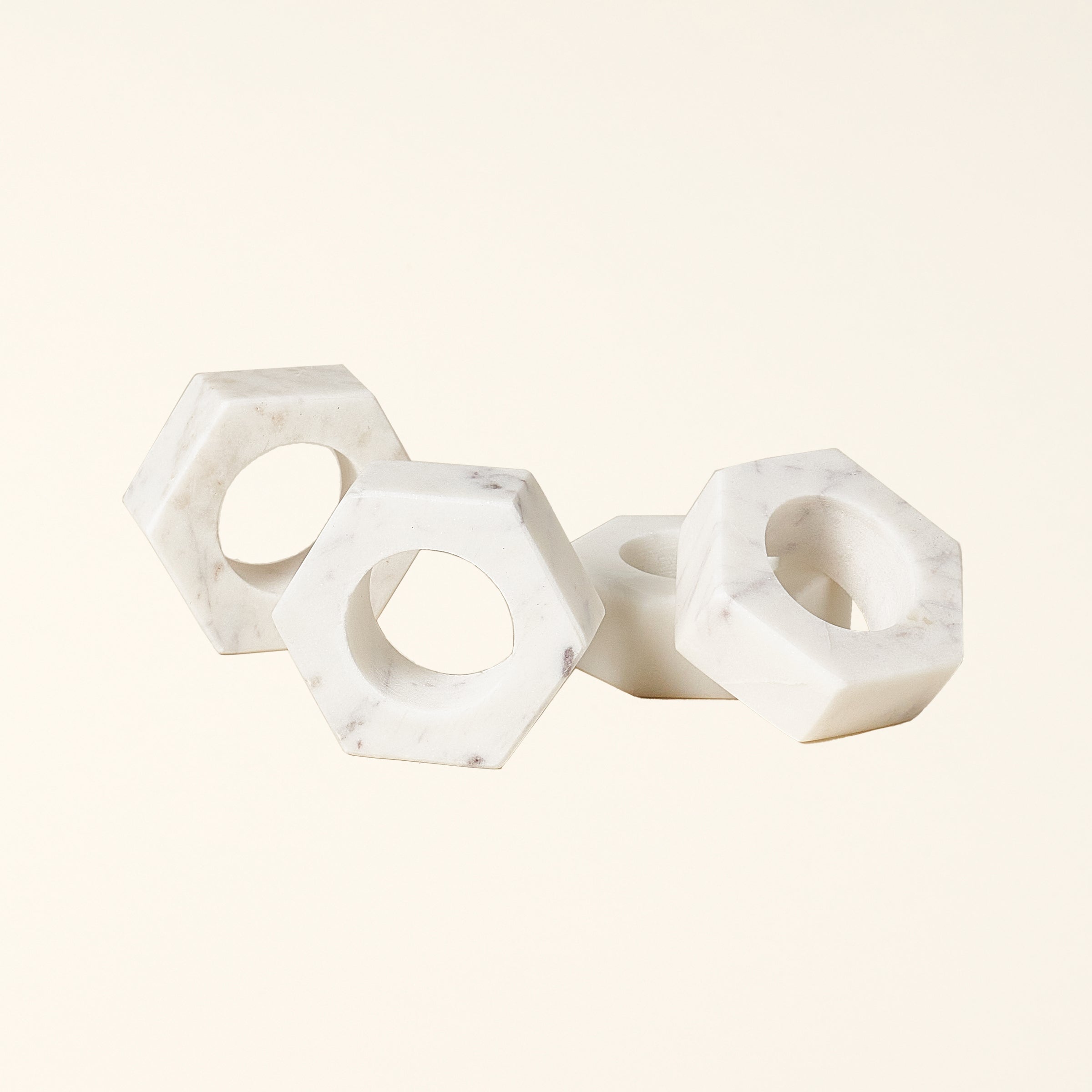 Marble Hexagon Napkin Ring Set