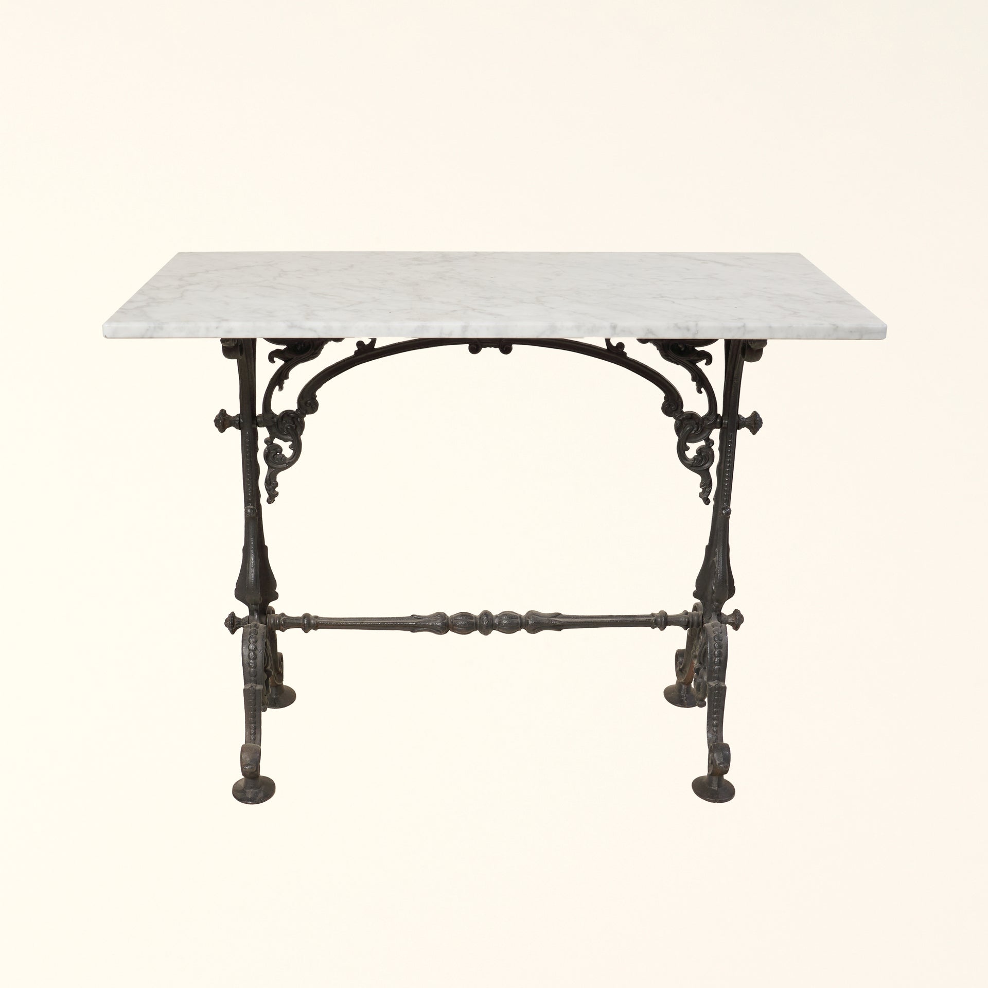 Vintage Marble Table with Black Iron Base