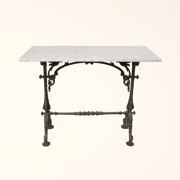 Vintage Marble Table with Black Iron Base