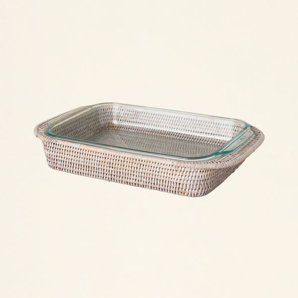 Rattan Rectangular Baker with Basket - White Wash