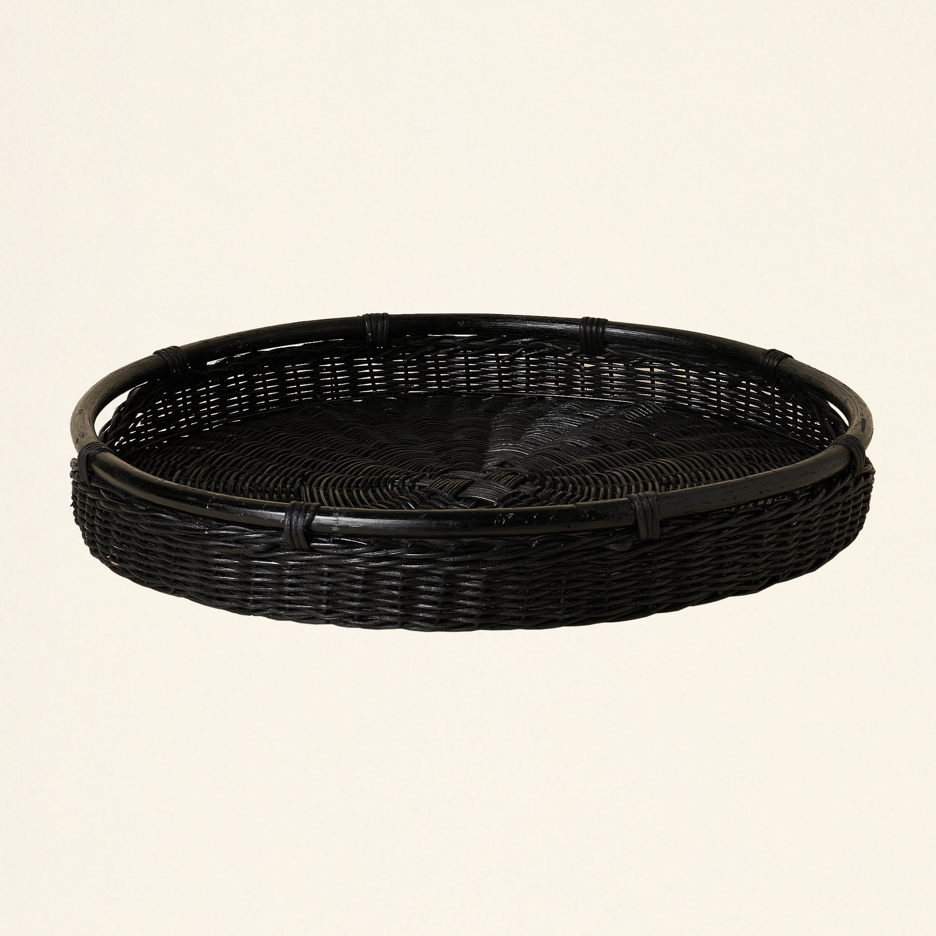 Round Black Rattan Tray