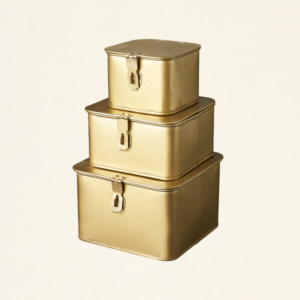 Square Brass Decorative Boxes - Set of 3