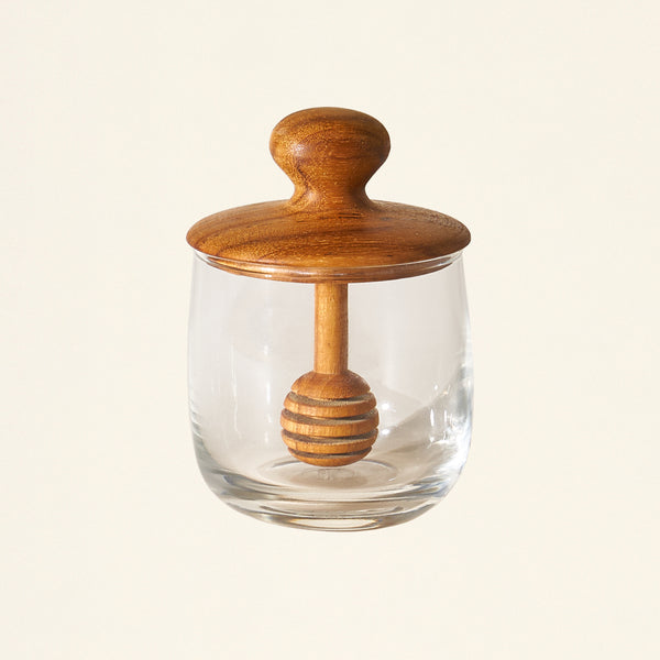 Teak & Glass Honey Jar