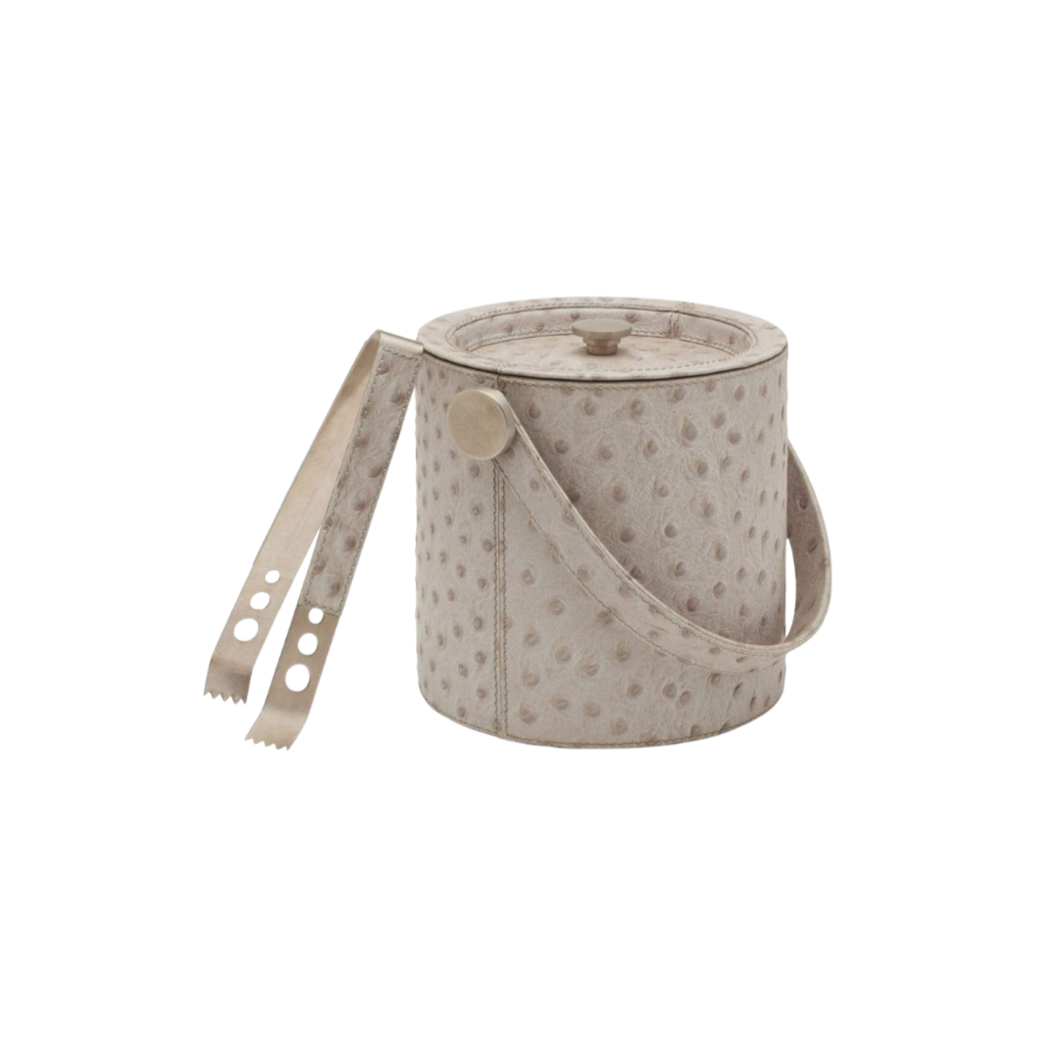 Gray Ostrich Ice Bucket & Tongs