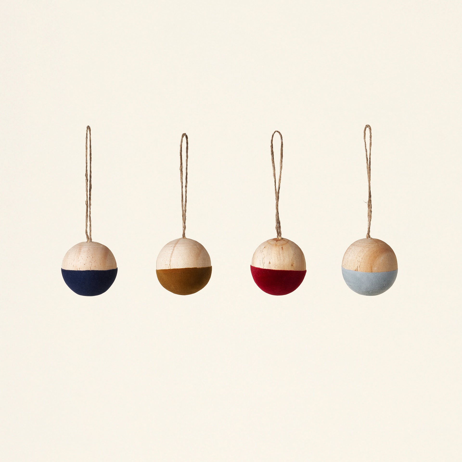 Velvet & Wood Boxed Ornament Set of 4