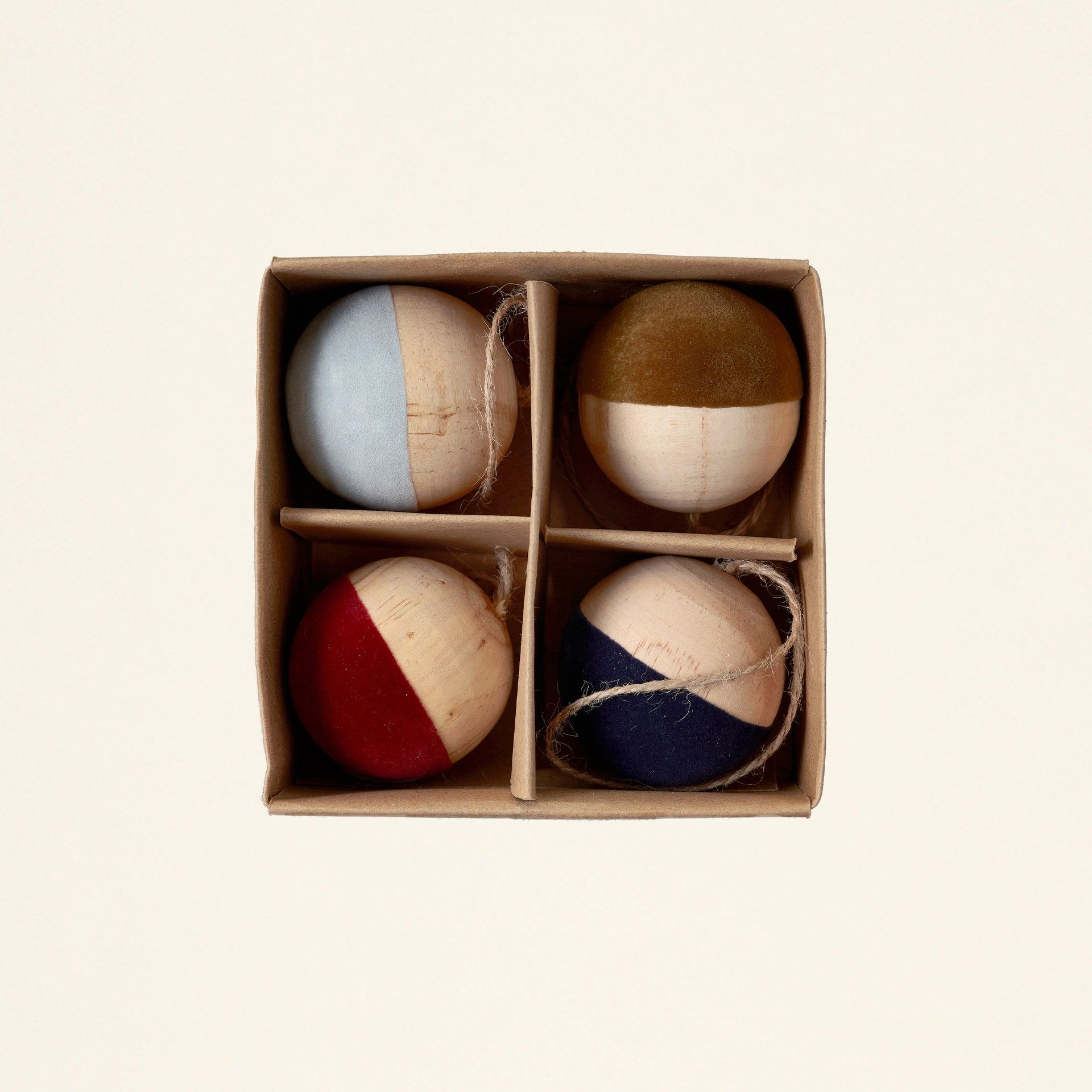 Velvet & Wood Boxed Ornament Set of 4