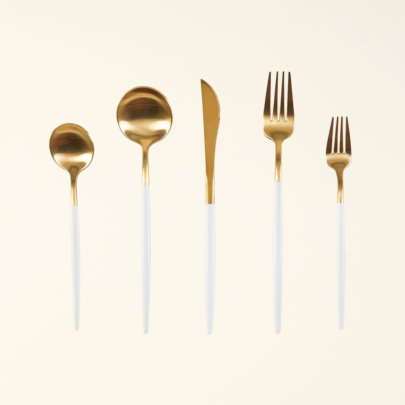 White & Gold Flatware 5pc Placesetting