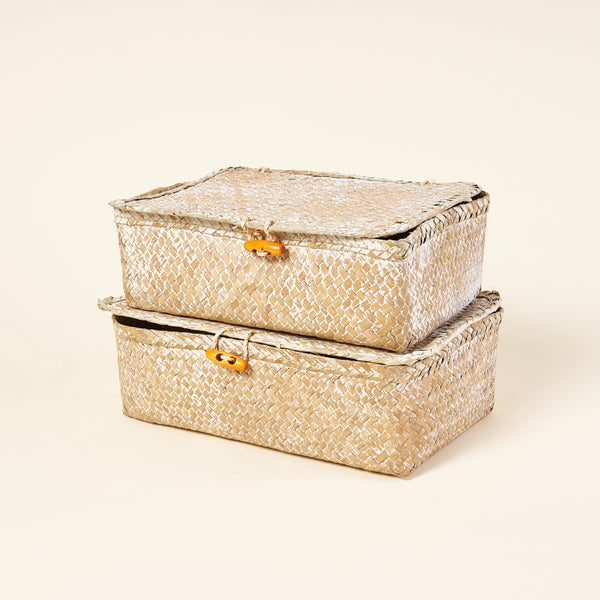 Whitewash Hand-Woven Seagrass Boxes