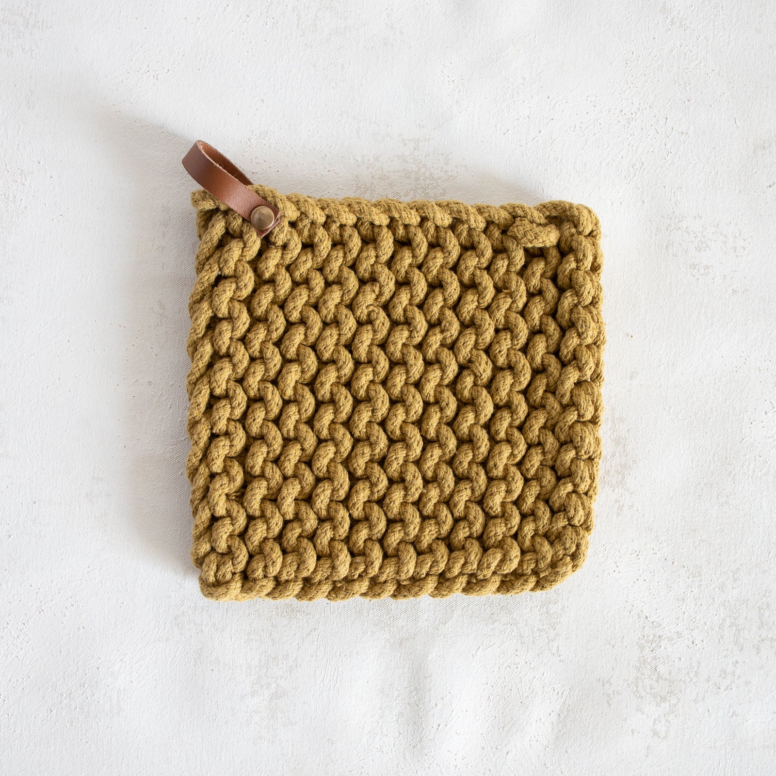 Leather Loop Crocheted Pot Holder
