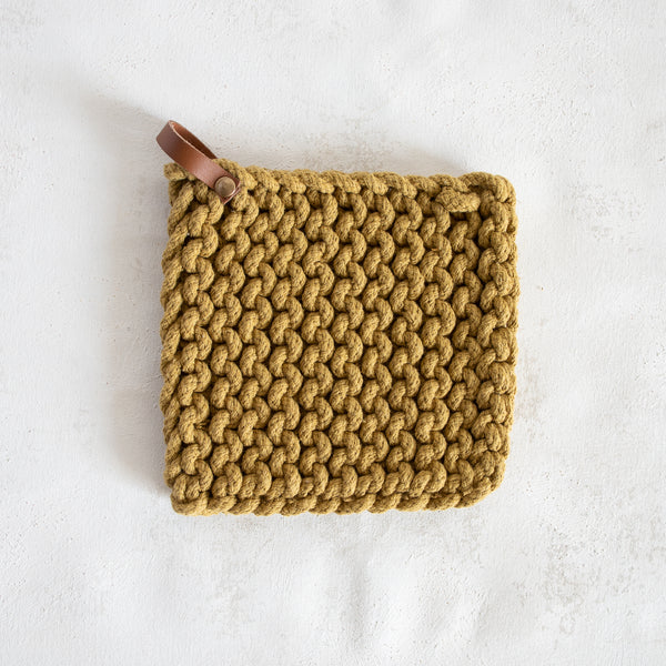 Leather Loop Crocheted Pot Holder